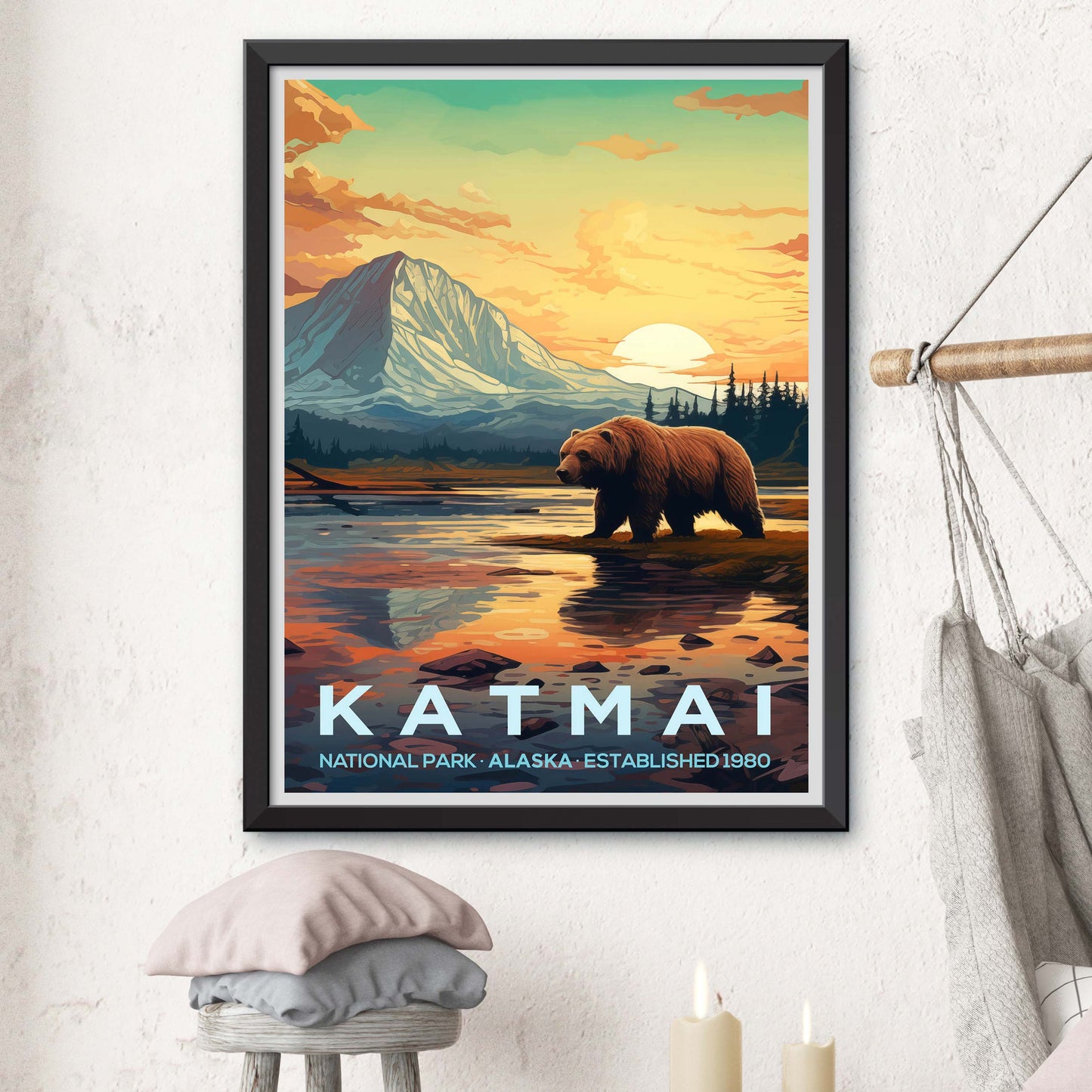 Katmai National Park Retro Art Print, Katmai National Park