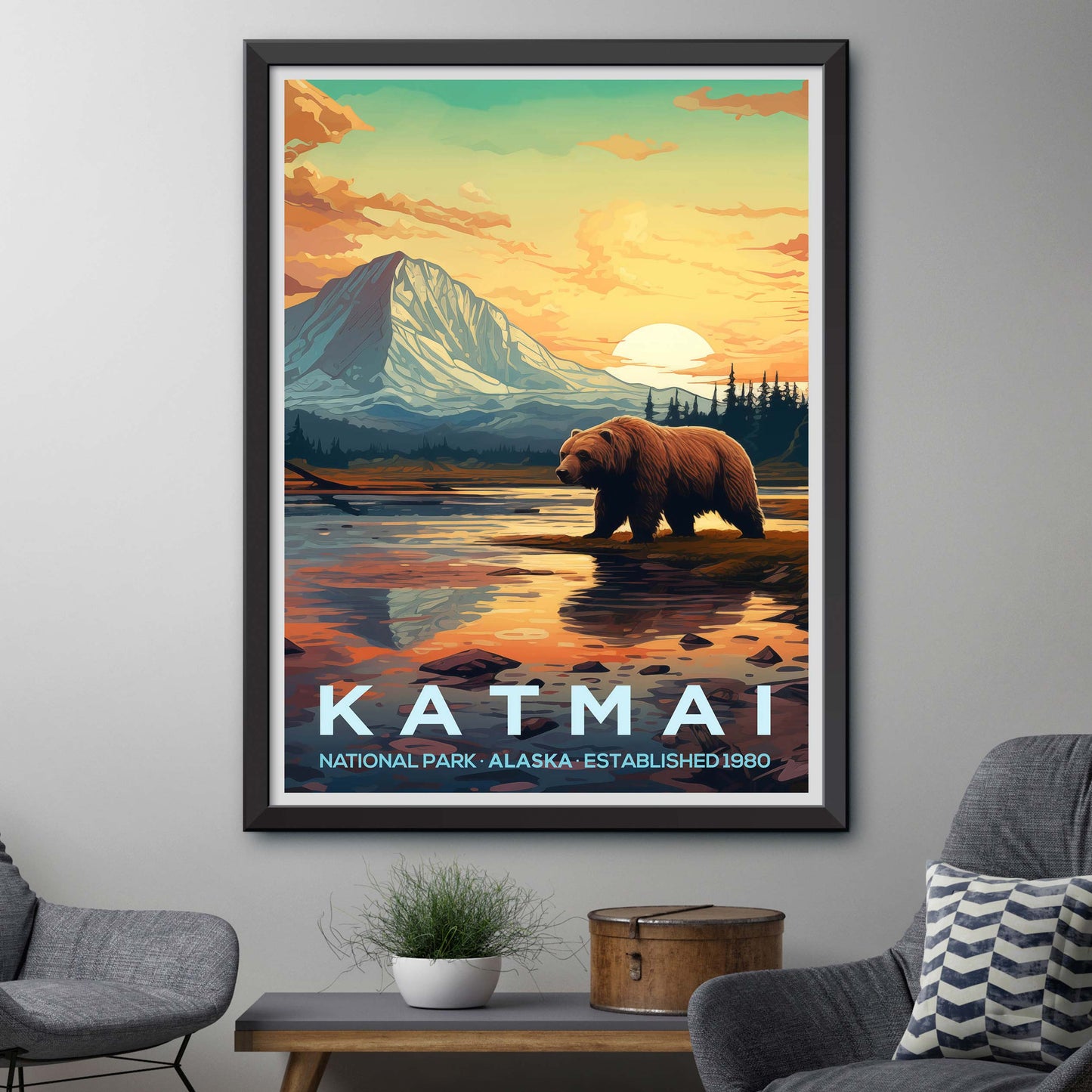 Katmai National Park Retro Art Print, Katmai National Park