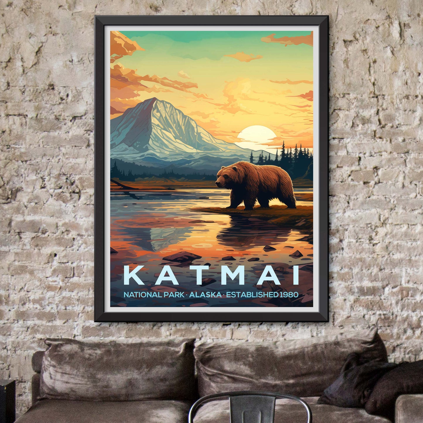 Katmai National Park Retro Art Print, Katmai National Park