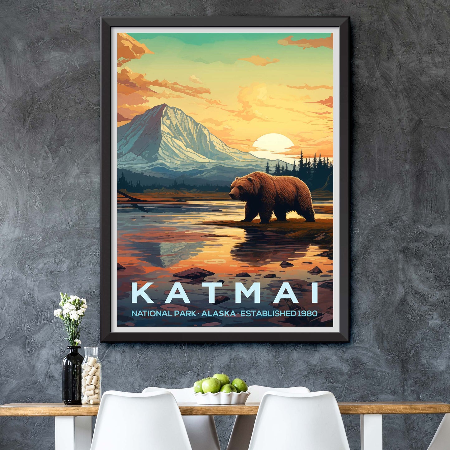 Katmai National Park Retro Art Print, Katmai National Park