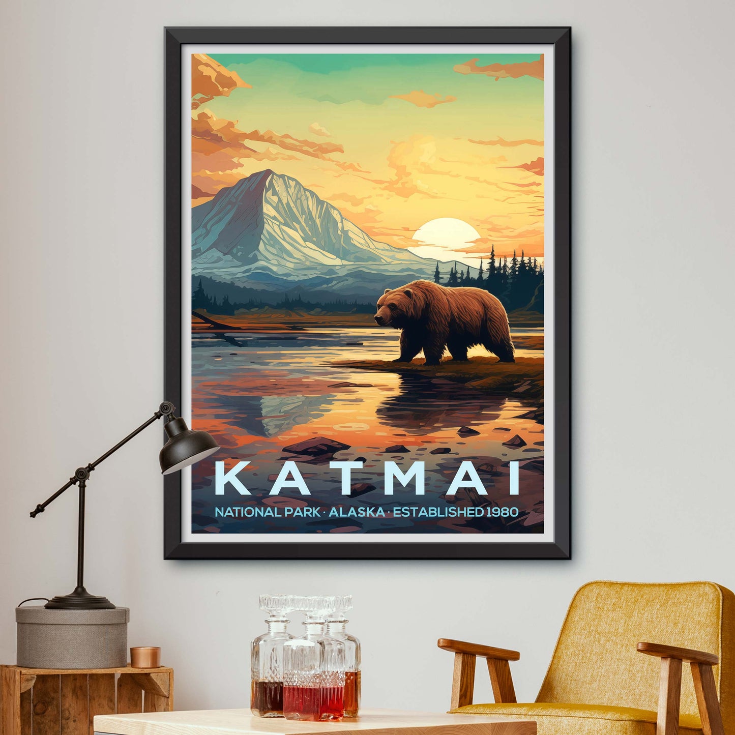 Katmai National Park Retro Art Print, Katmai National Park