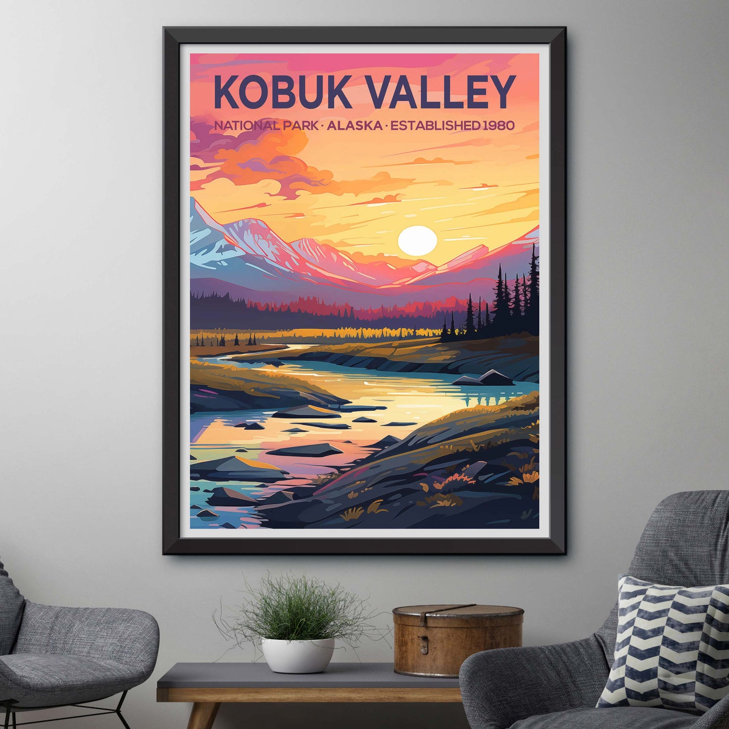 Kobuk Valley National Park Illustration - Nature Art Print - US Forest Poster