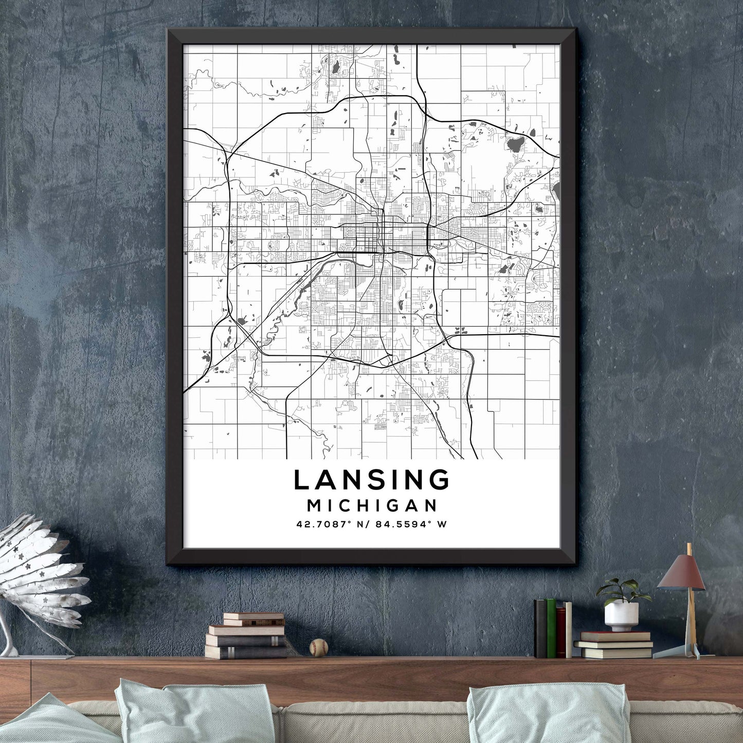 Lansing,Michigan Map Print