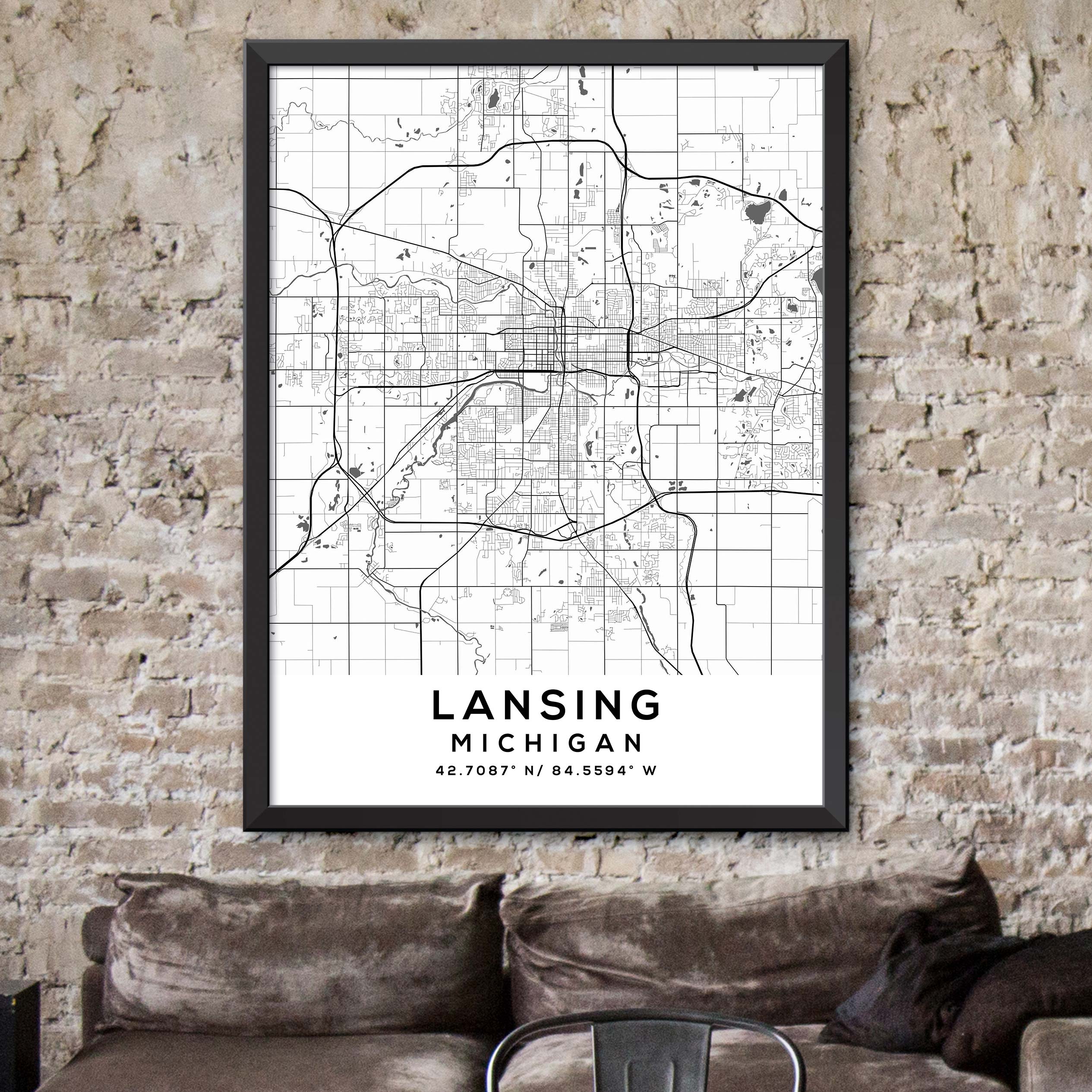 Lansing,Michigan Map Print – Dormfuly