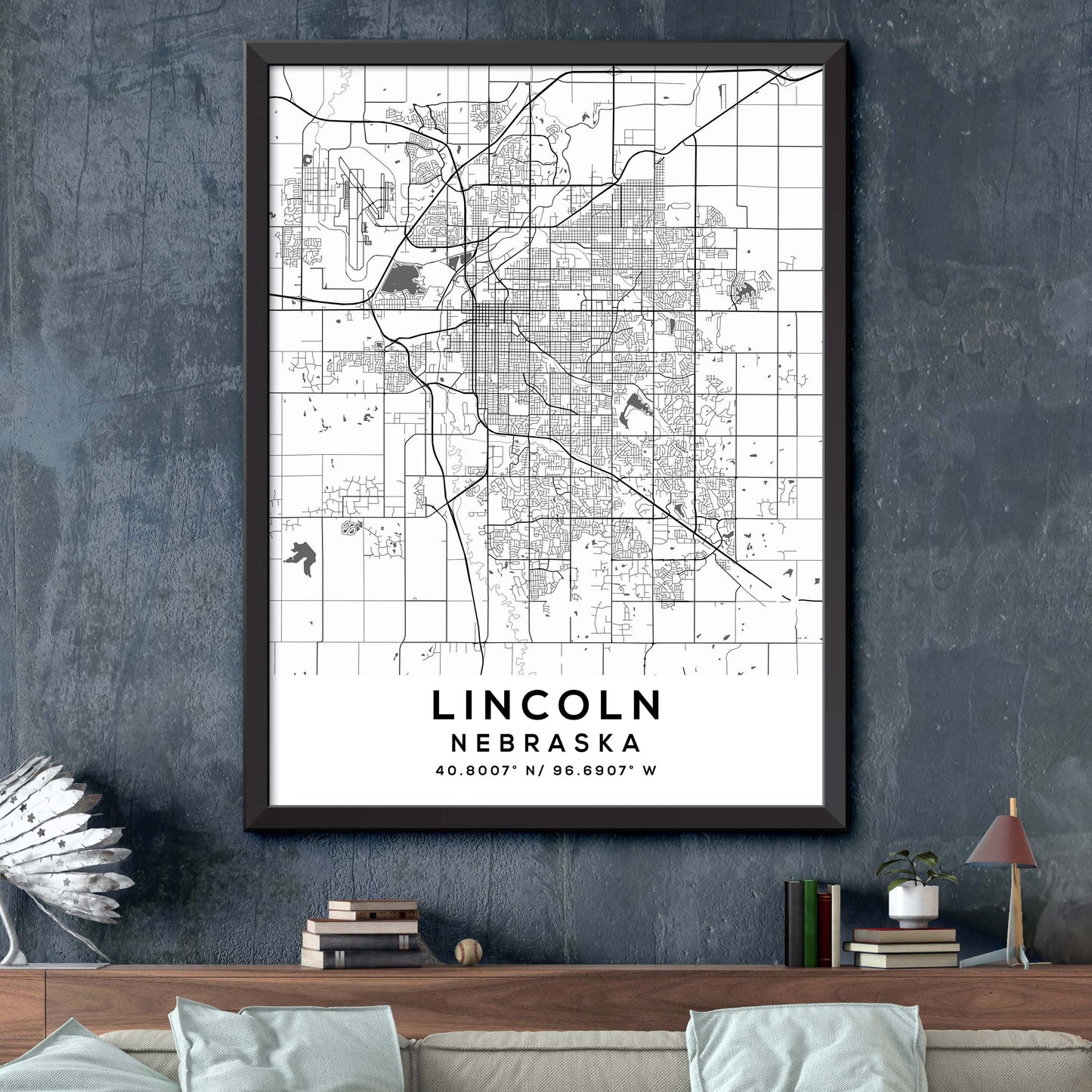 Lincoln,Nebraska Map Print