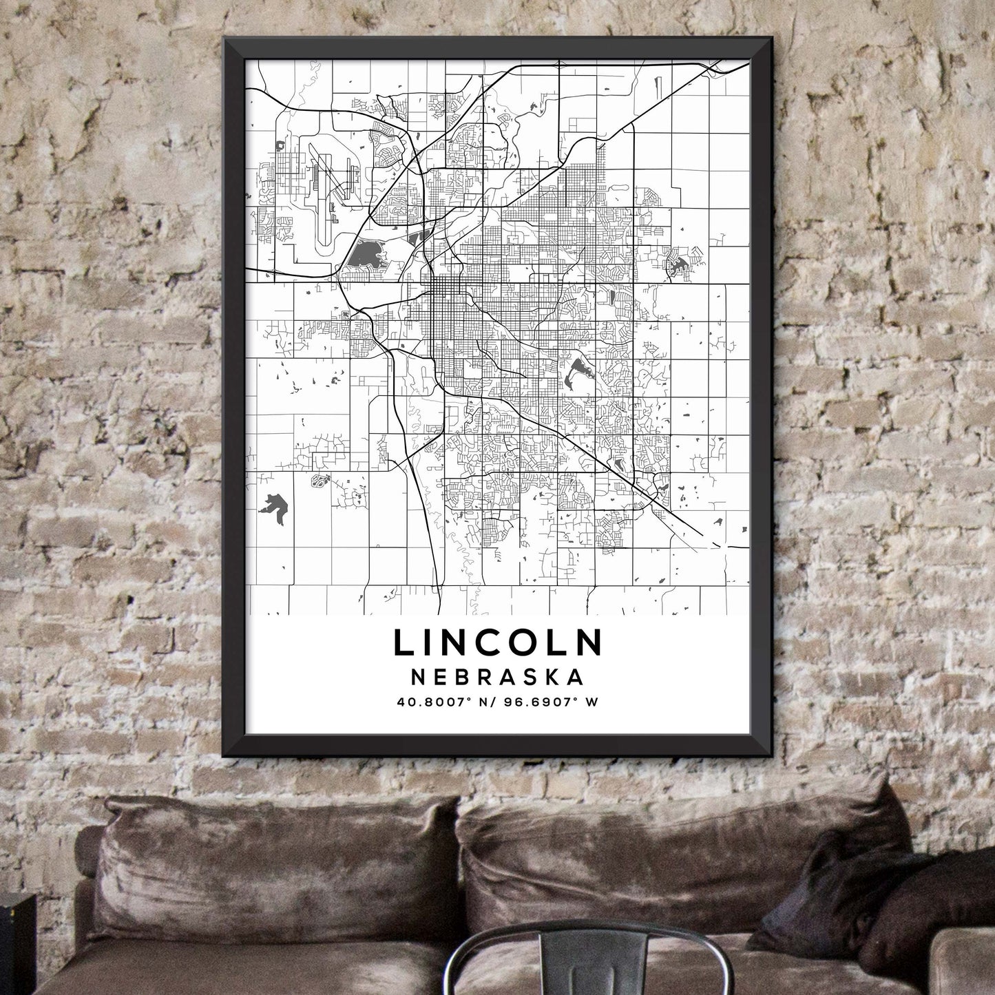 Lincoln,Nebraska Map Print