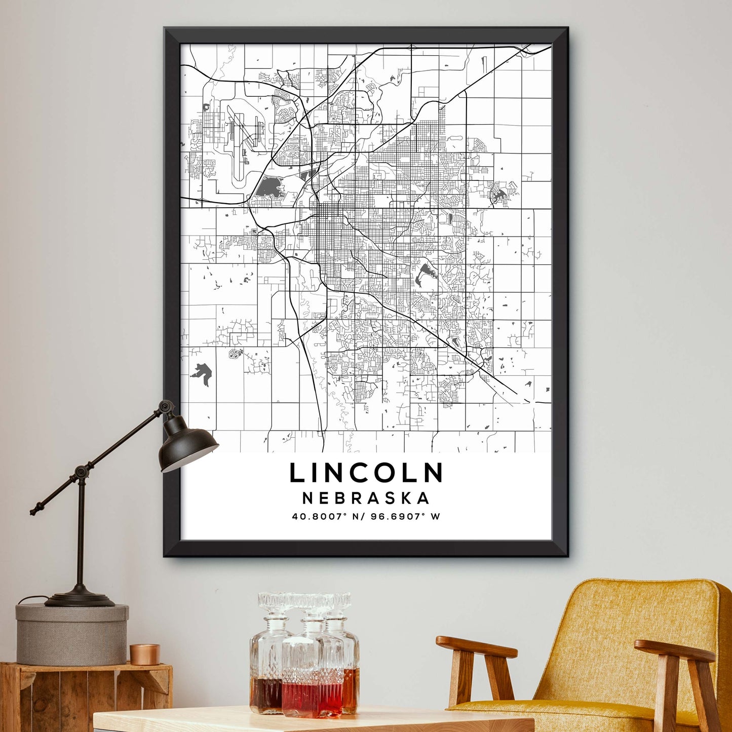 Lincoln,Nebraska Map Print