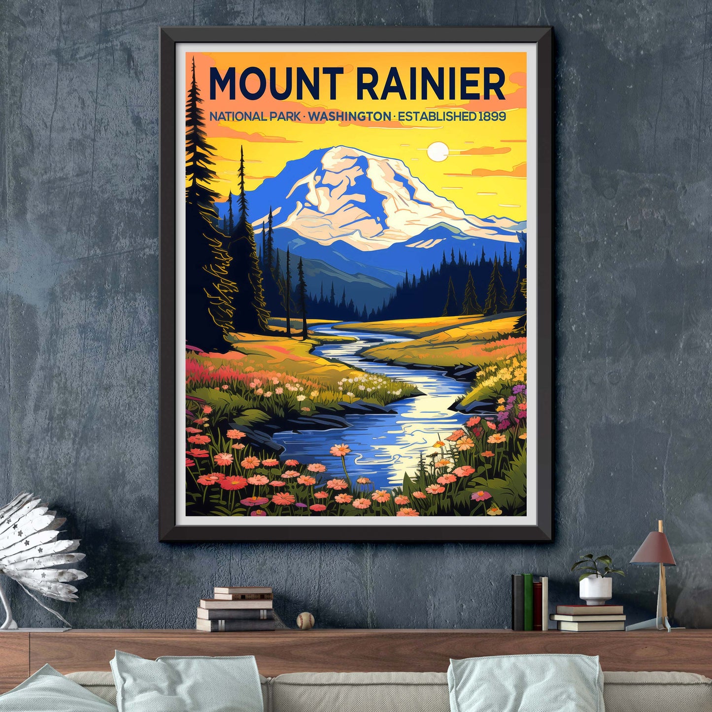 Mount Rainier Poster, Washington Wall Art, US National Park Poster