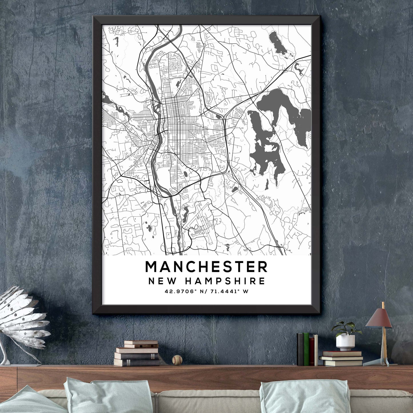 Manchester,New-Hampshire Map Print