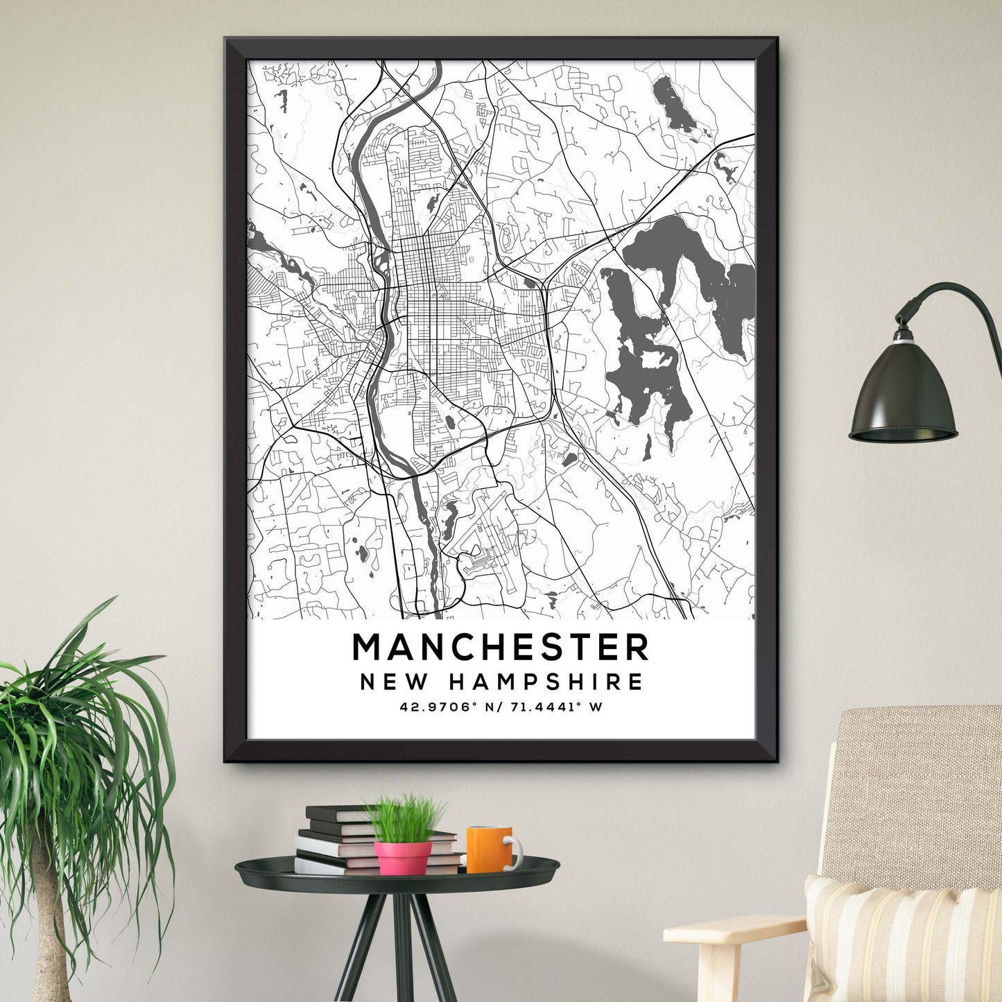 Manchester,New-Hampshire Map Print