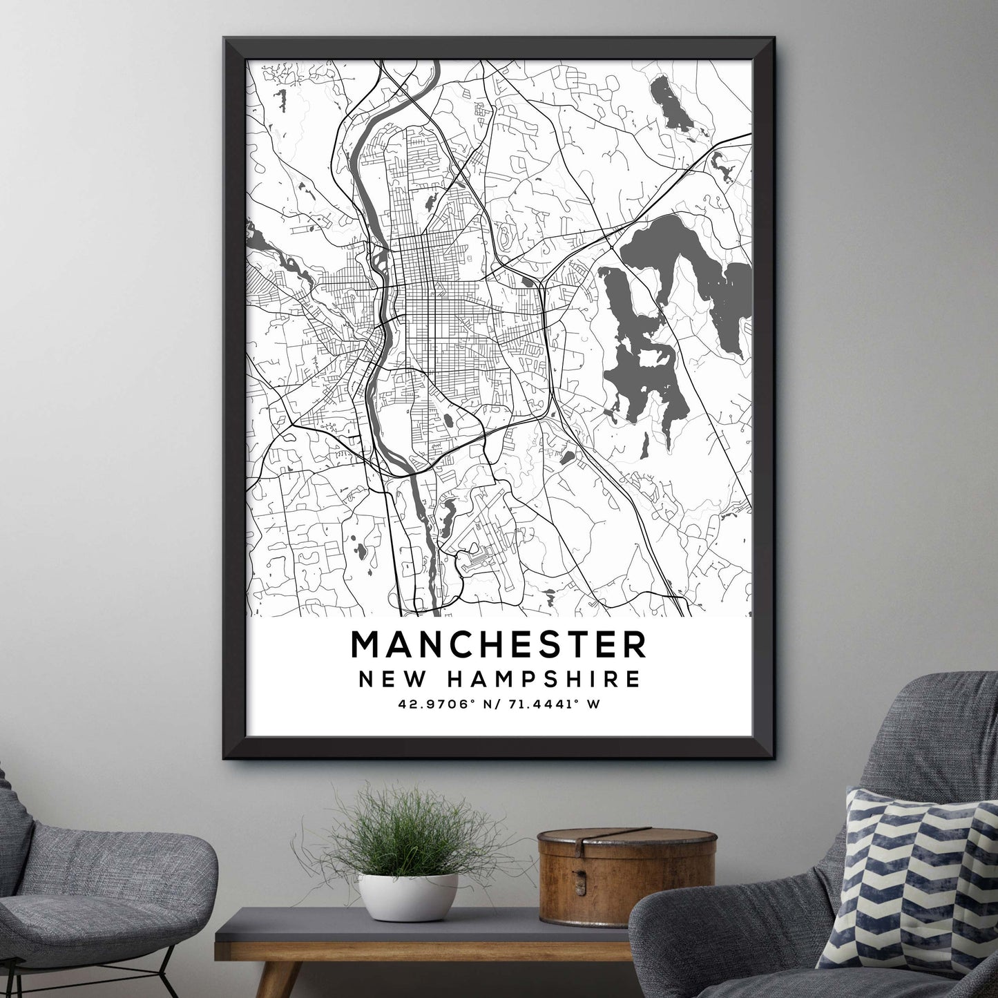 Manchester,New-Hampshire Map Print