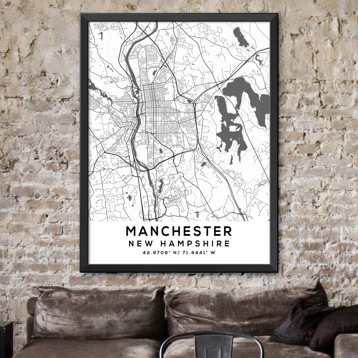 Manchester,New-Hampshire Map Print