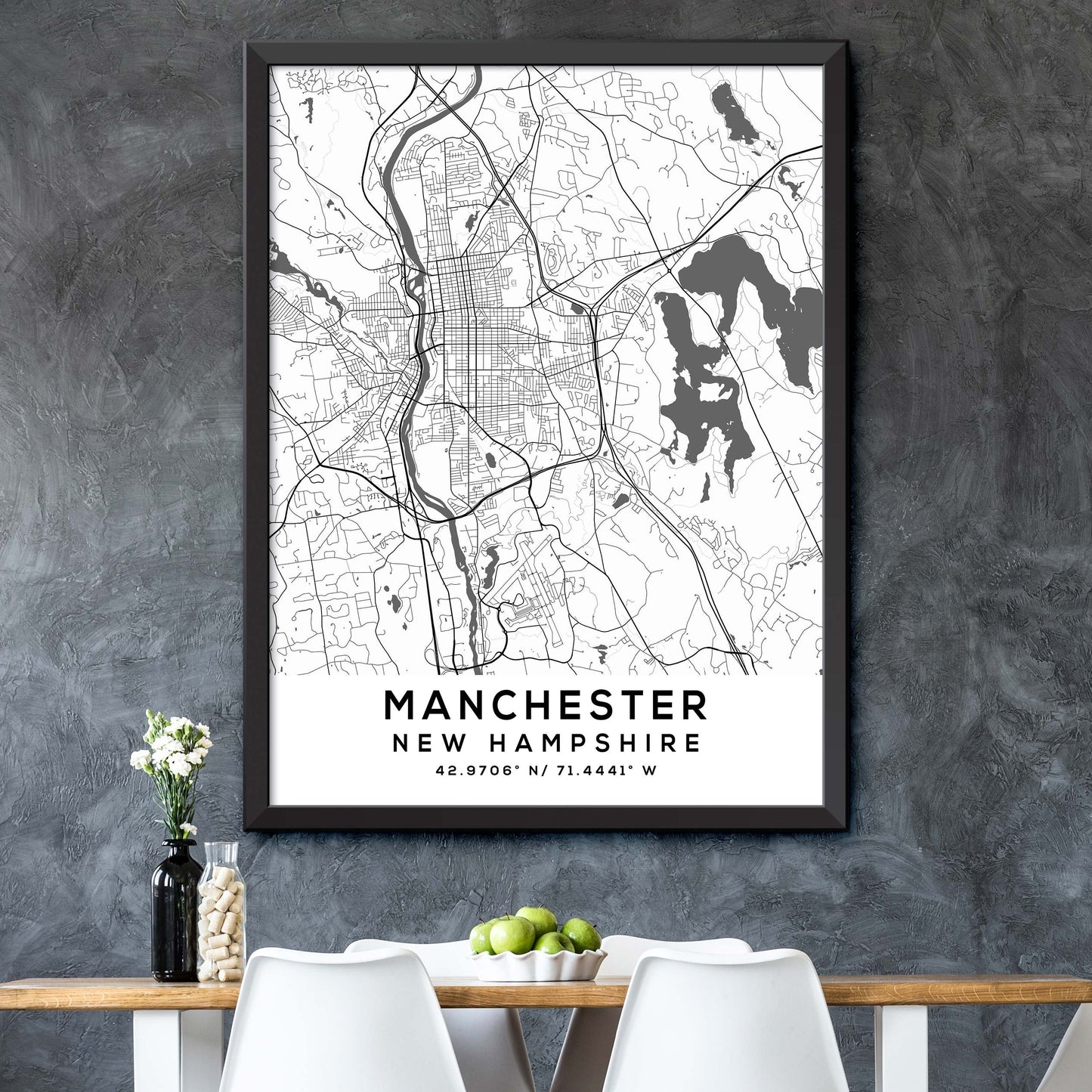 Manchester,New-Hampshire Map Print