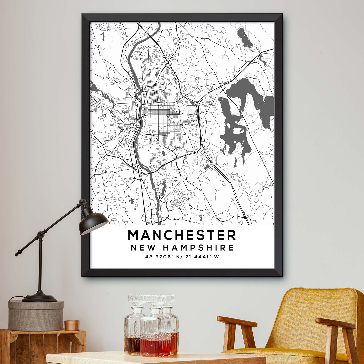 Manchester,New-Hampshire Map Print