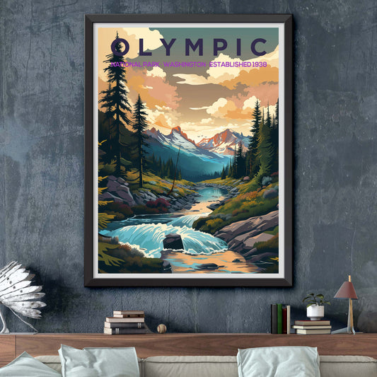 Olympic National Park Poster - Washington Travel Print Gift - Hiking Wall Art