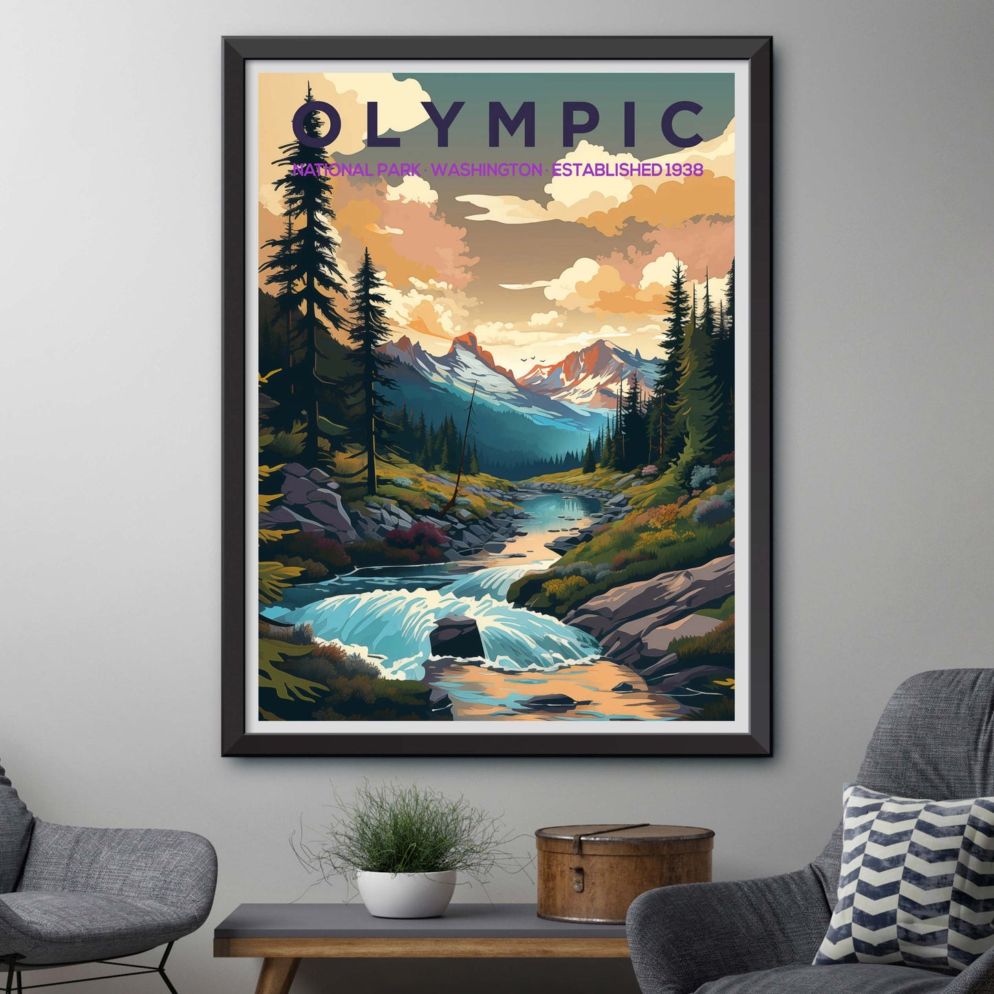 Olympic National Park Poster - Washington Travel Print Gift - Hiking Wall Art