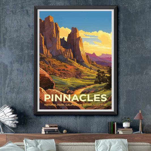 Pinnacles National Park Poster Art Print, Retro National Park Gifts