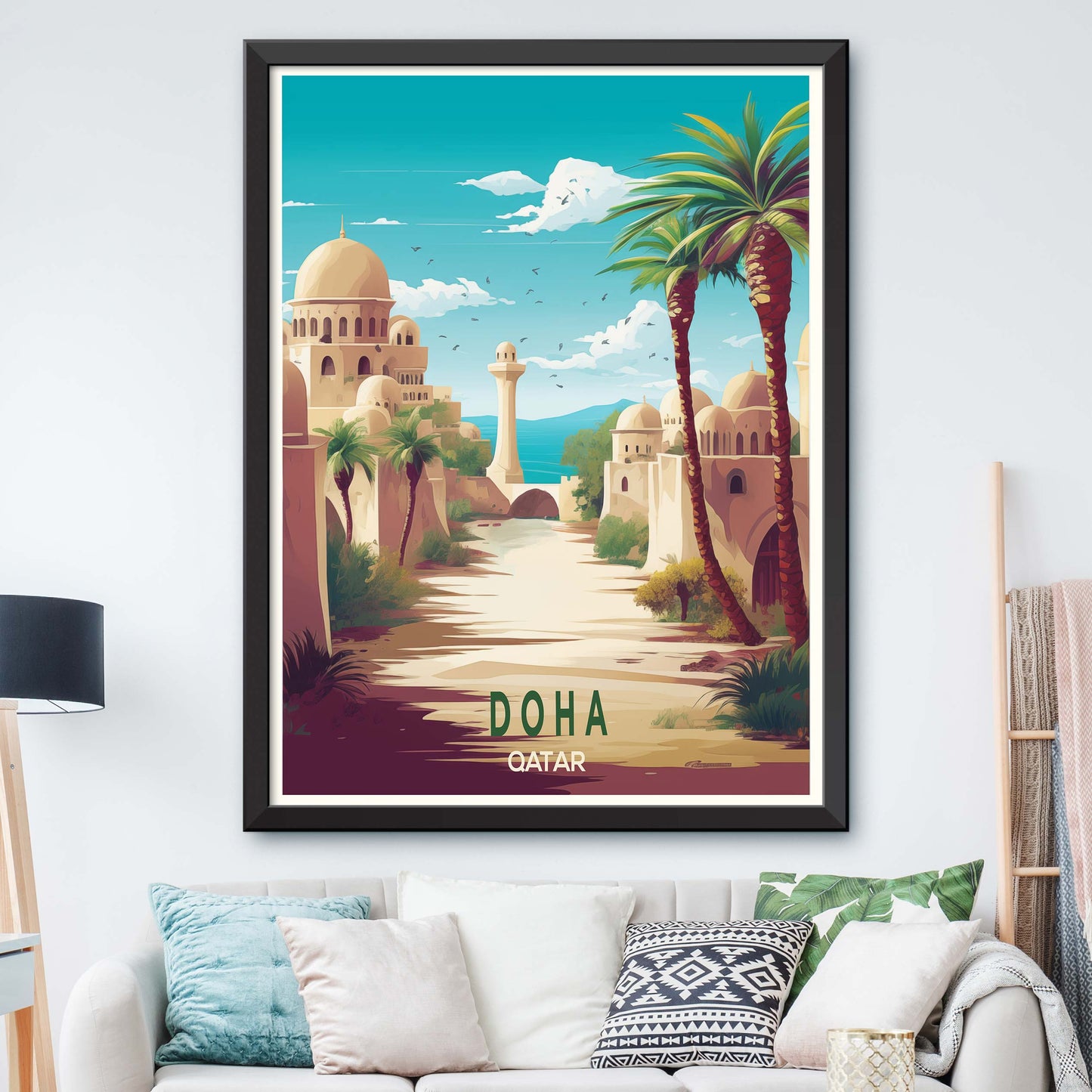 Qatar_Doha, City Skyline Artt, Travel Art Postcard