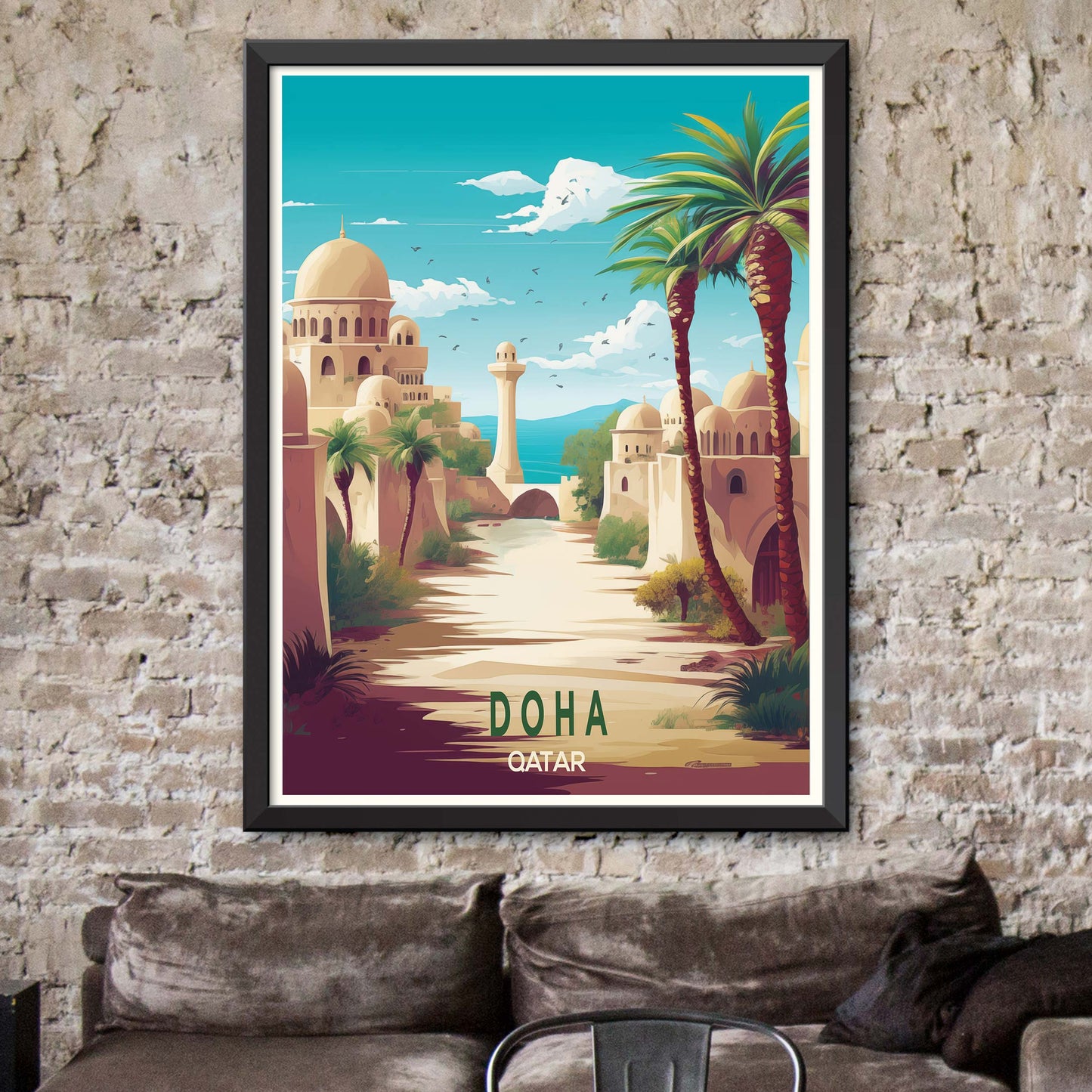 Qatar_Doha, City Skyline Artt, Travel Art Postcard