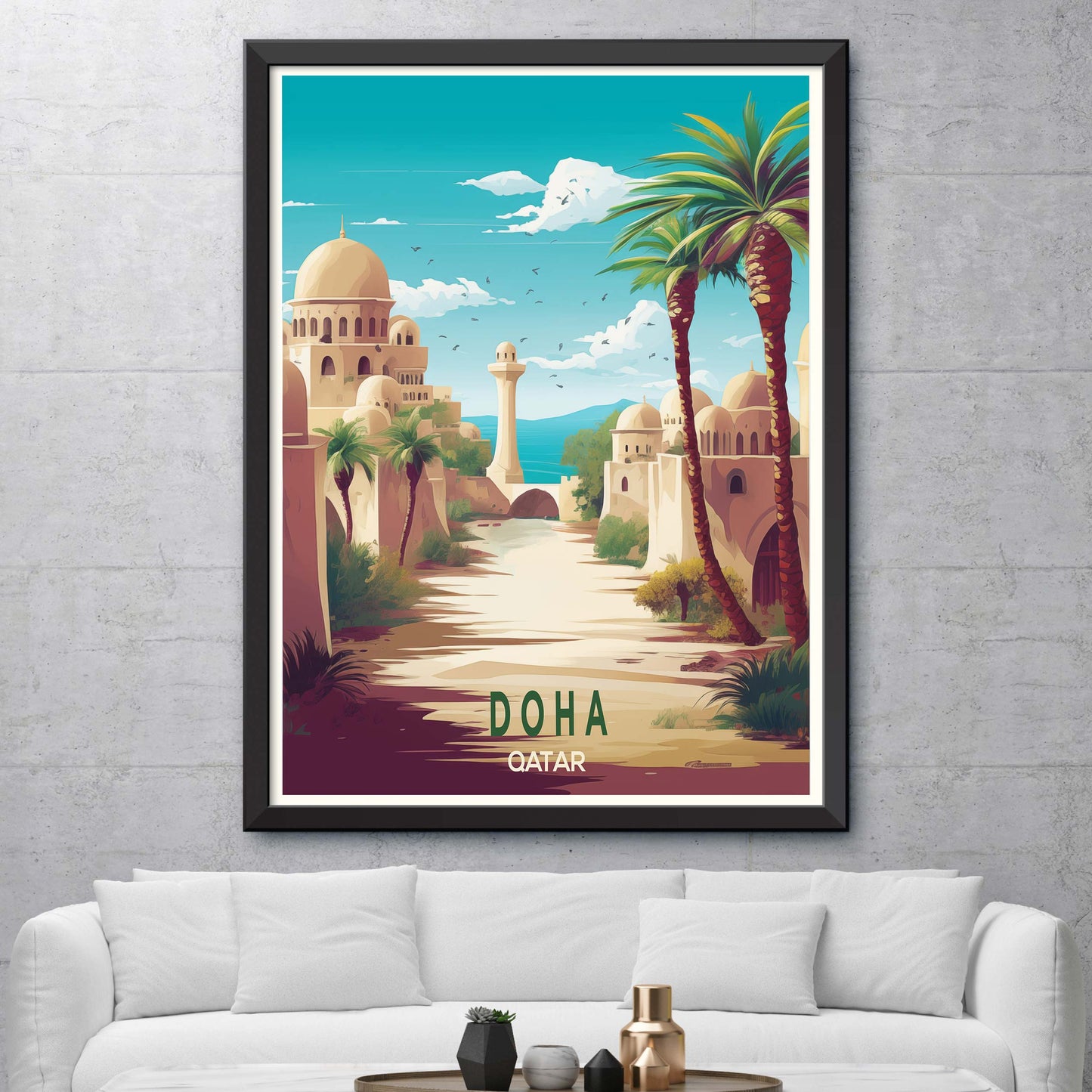 Qatar_Doha, City Skyline Artt, Travel Art Postcard