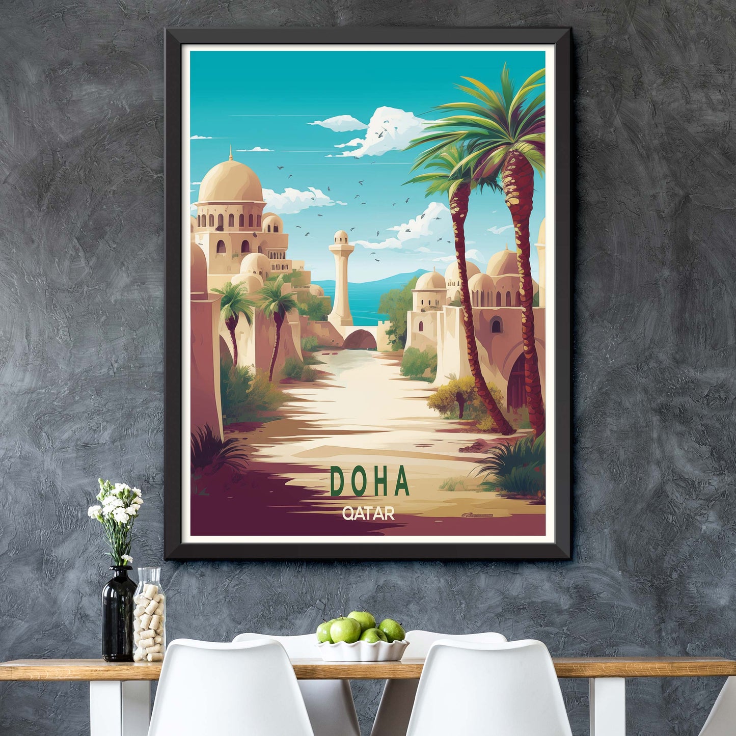 Qatar_Doha, City Skyline Artt, Travel Art Postcard