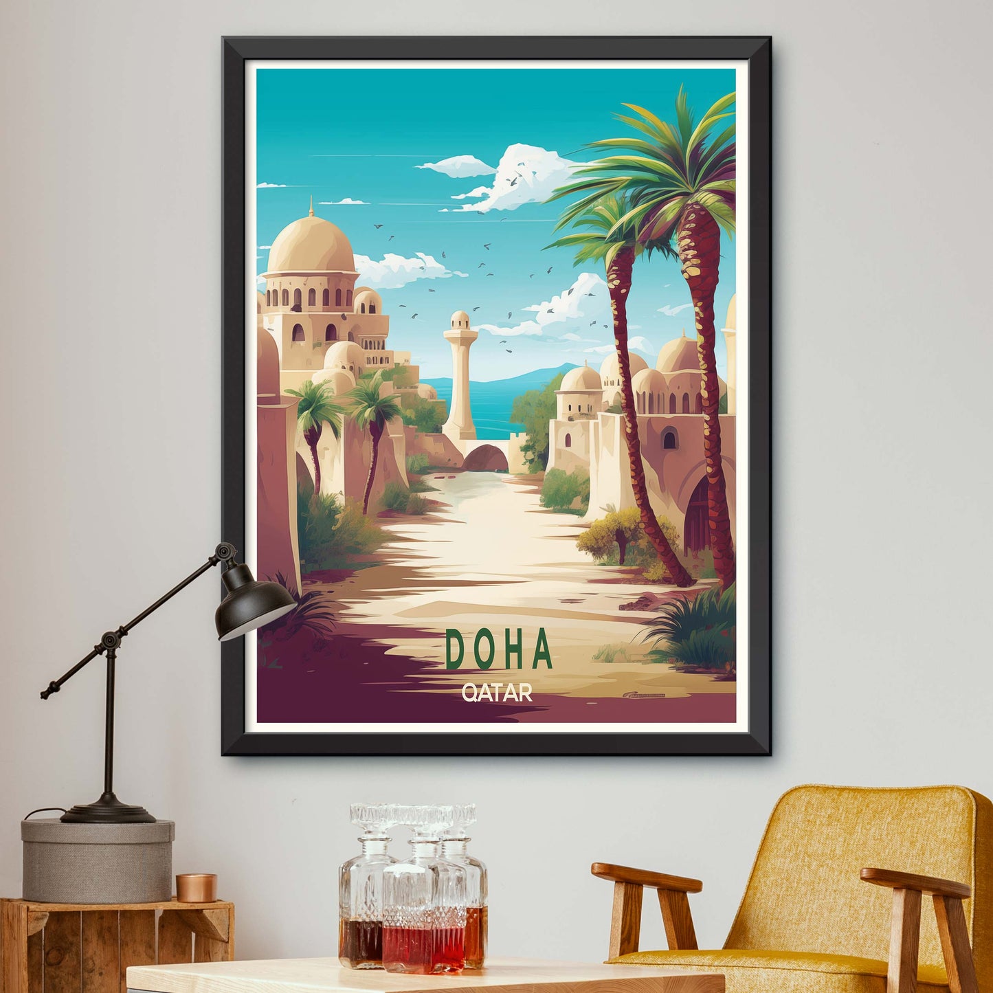 Qatar_Doha, City Skyline Artt, Travel Art Postcard