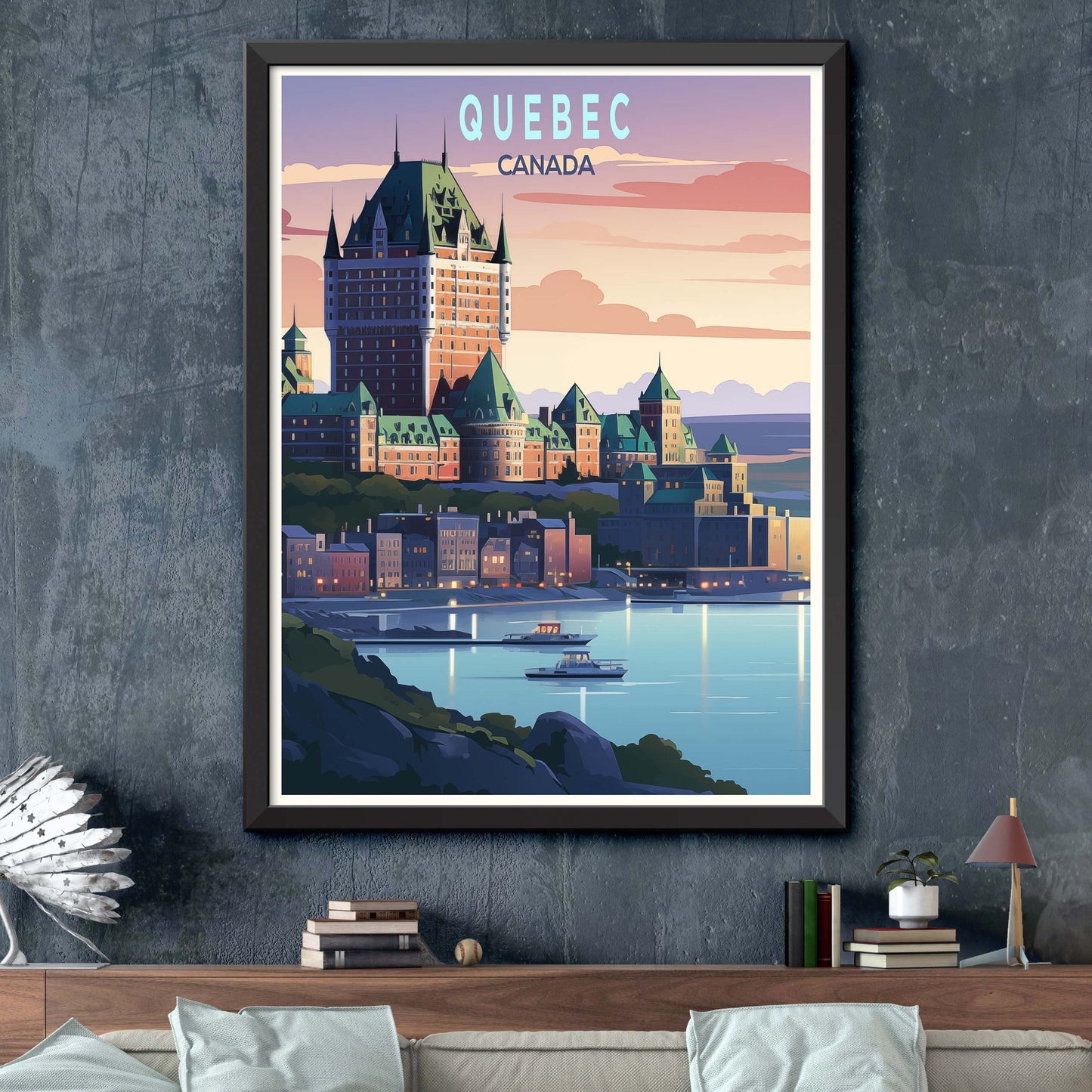 Quebec City Canada Vintage Travel Posters Sea Ship Tall Buildings Canvas Wall Art