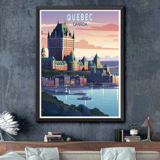 Quebec City Canada Vintage Travel Posters Sea Ship Tall Buildings Canvas Wall Art