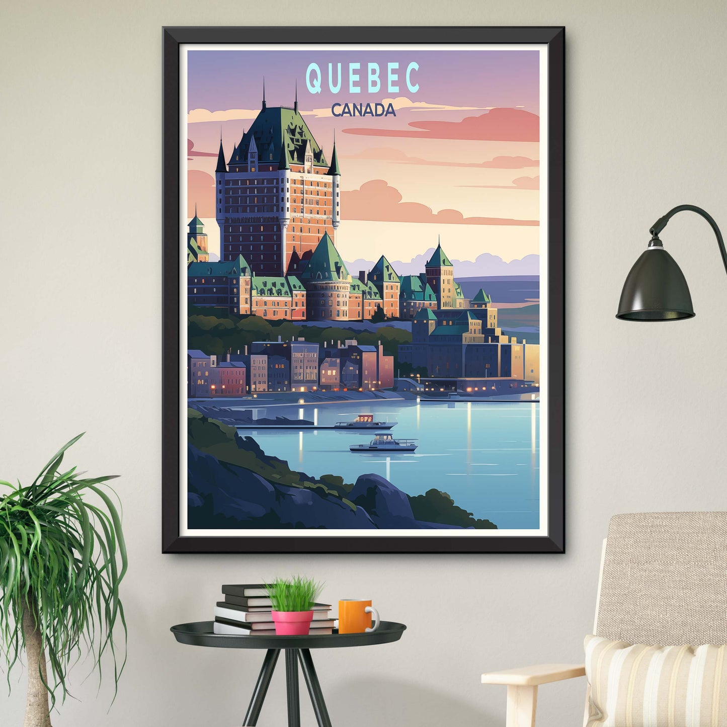 Quebec City Canada Vintage Travel Posters Sea Ship Tall Buildings Canvas Wall Art