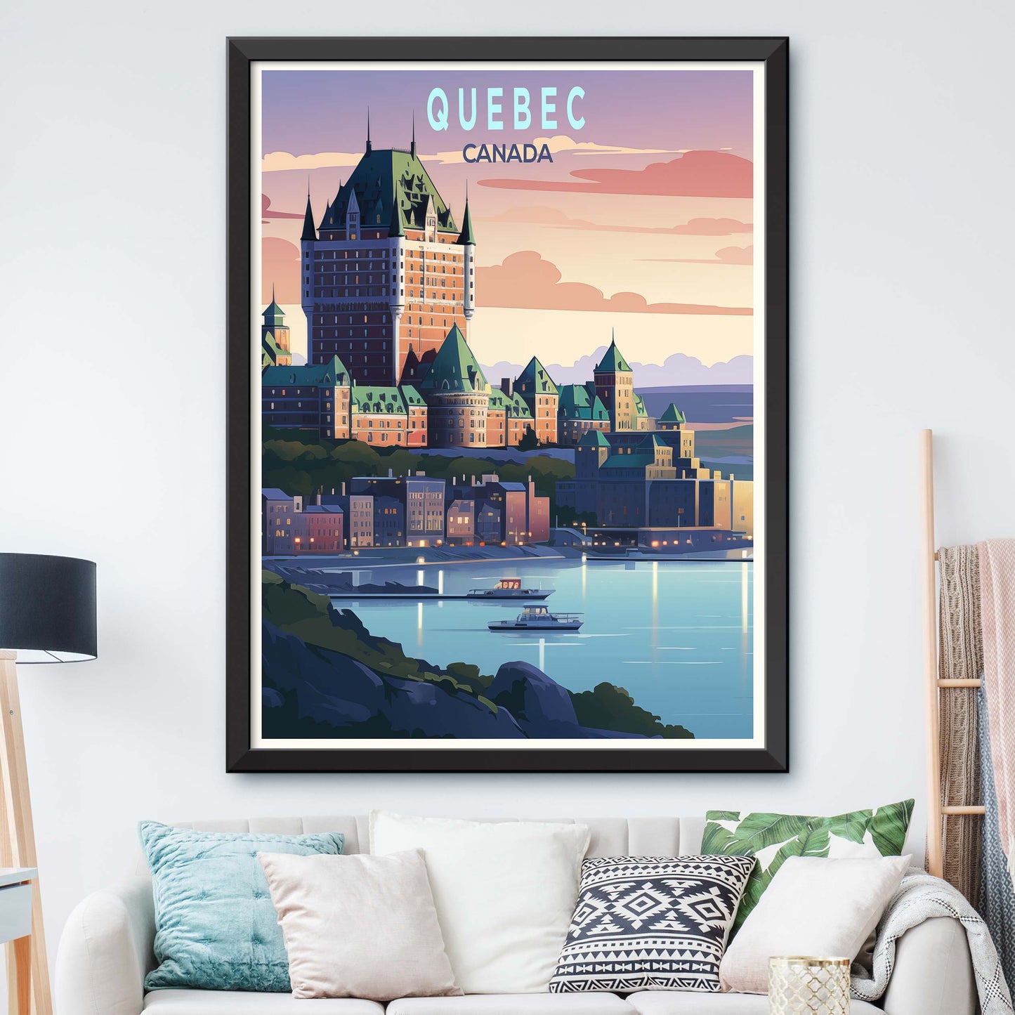 Quebec City Canada Vintage Travel Posters Sea Ship Tall Buildings Canvas Wall Art