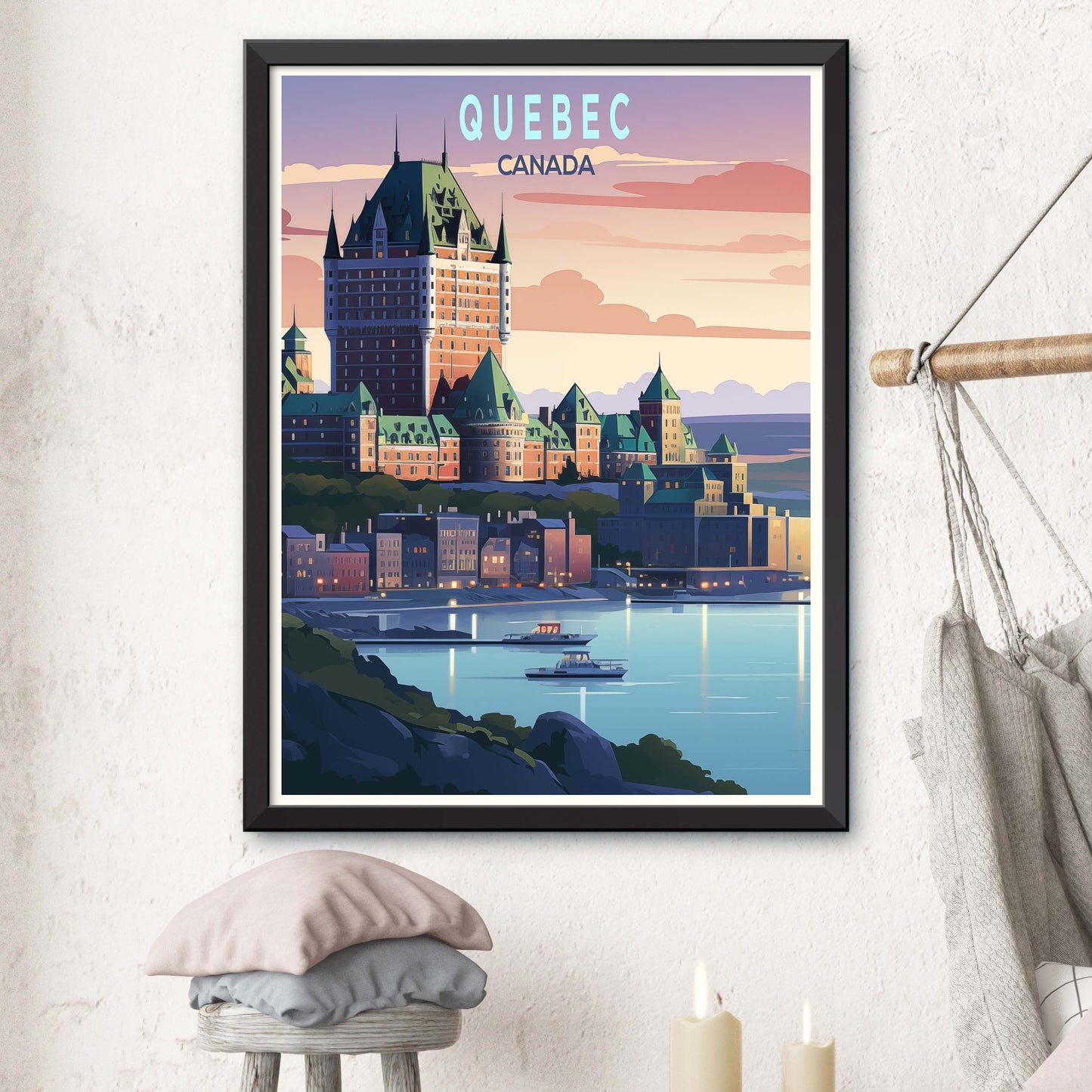 Quebec City Canada Vintage Travel Posters Sea Ship Tall Buildings Canvas Wall Art