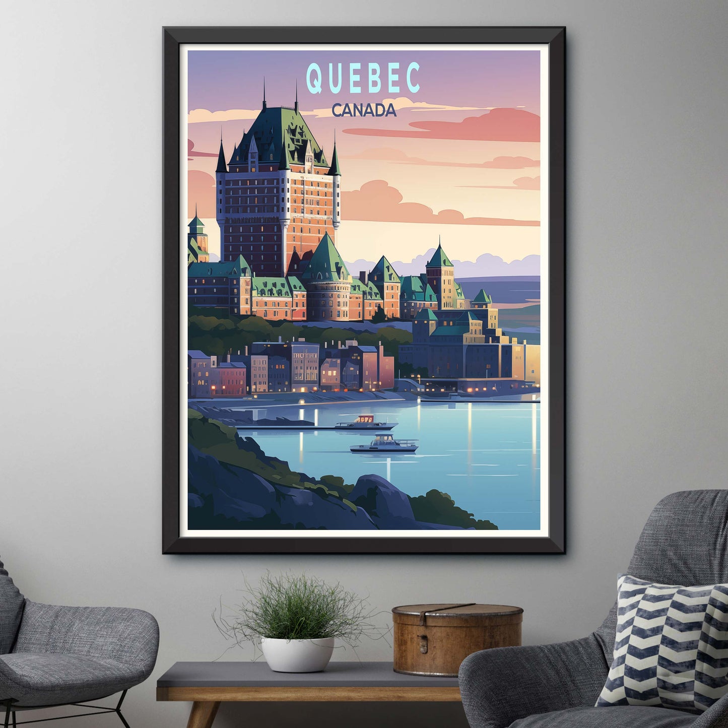 Quebec City Canada Vintage Travel Posters Sea Ship Tall Buildings Canvas Wall Art