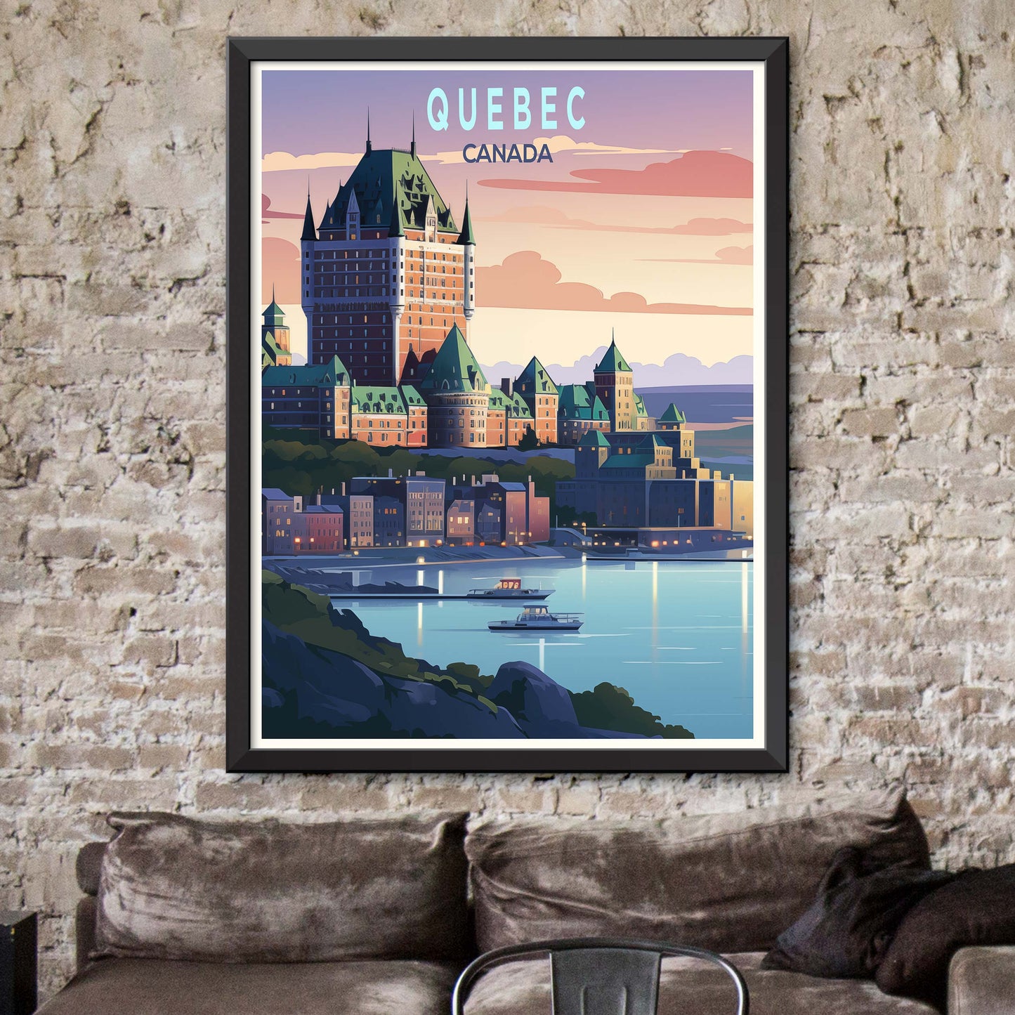 Quebec City Canada Vintage Travel Posters Sea Ship Tall Buildings Canvas Wall Art