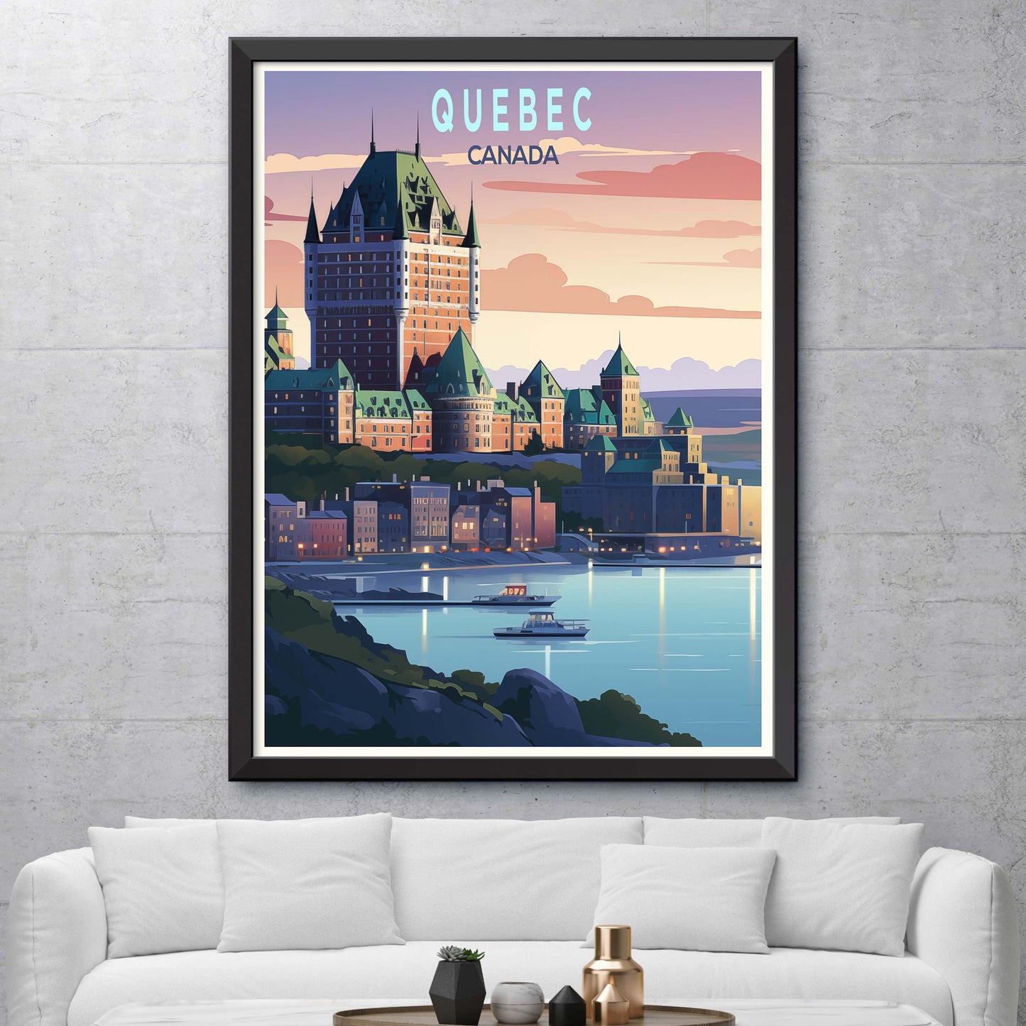 Quebec City Canada Vintage Travel Posters Sea Ship Tall Buildings Canvas Wall Art