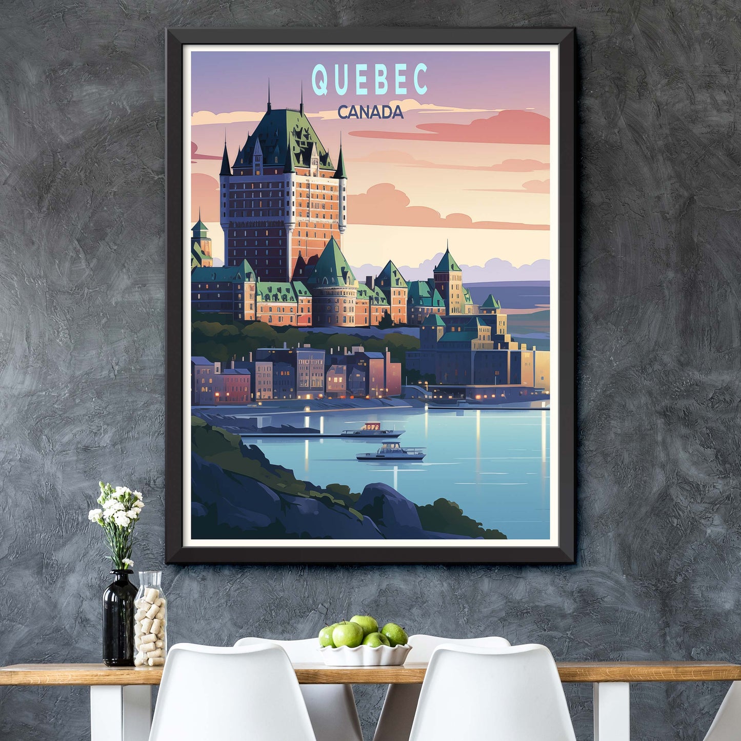 Quebec City Canada Vintage Travel Posters Sea Ship Tall Buildings Canvas Wall Art