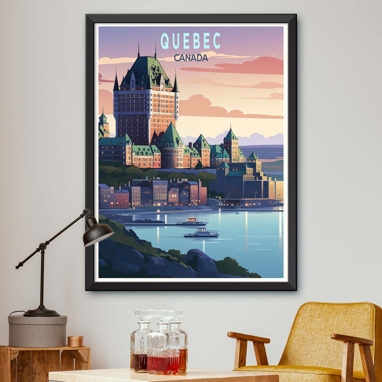 Quebec City Canada Vintage Travel Posters Sea Ship Tall Buildings Canvas Wall Art