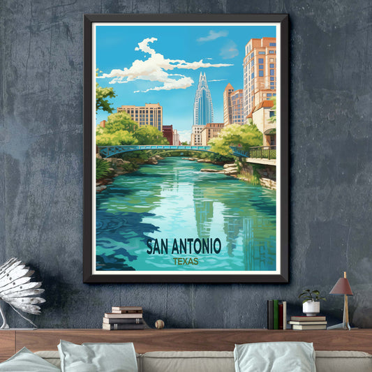 San_Antonio_River,Texas Vintage Travel Posters