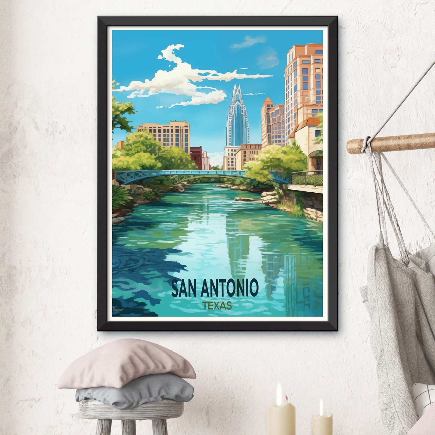 San_Antonio_River,Texas Vintage Travel Posters