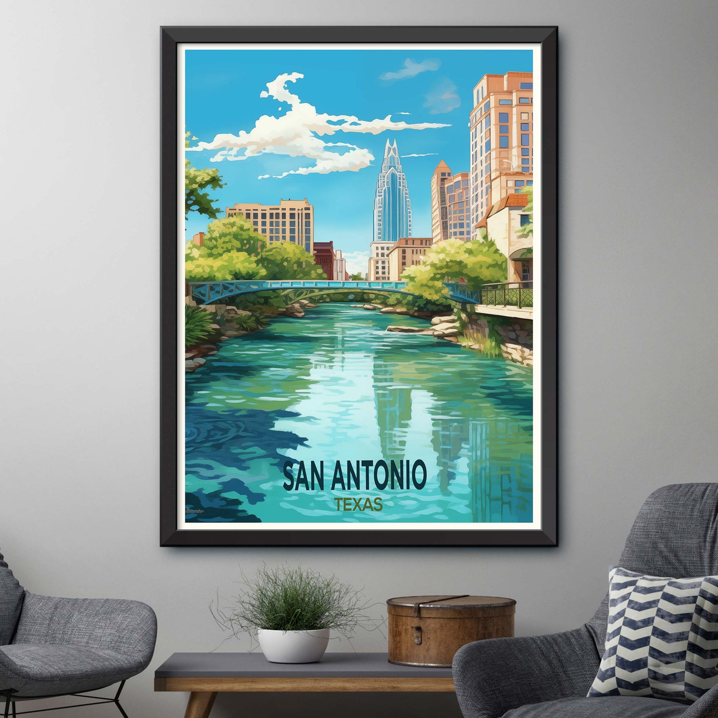 San_Antonio_River,Texas Vintage Travel Posters