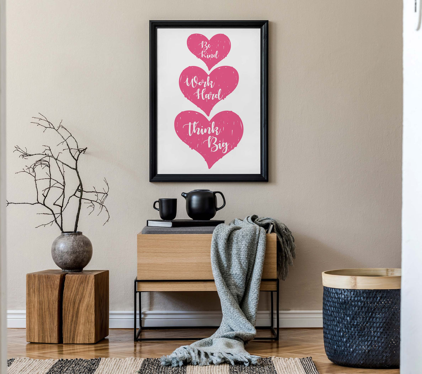 Pink Three Hearts Print