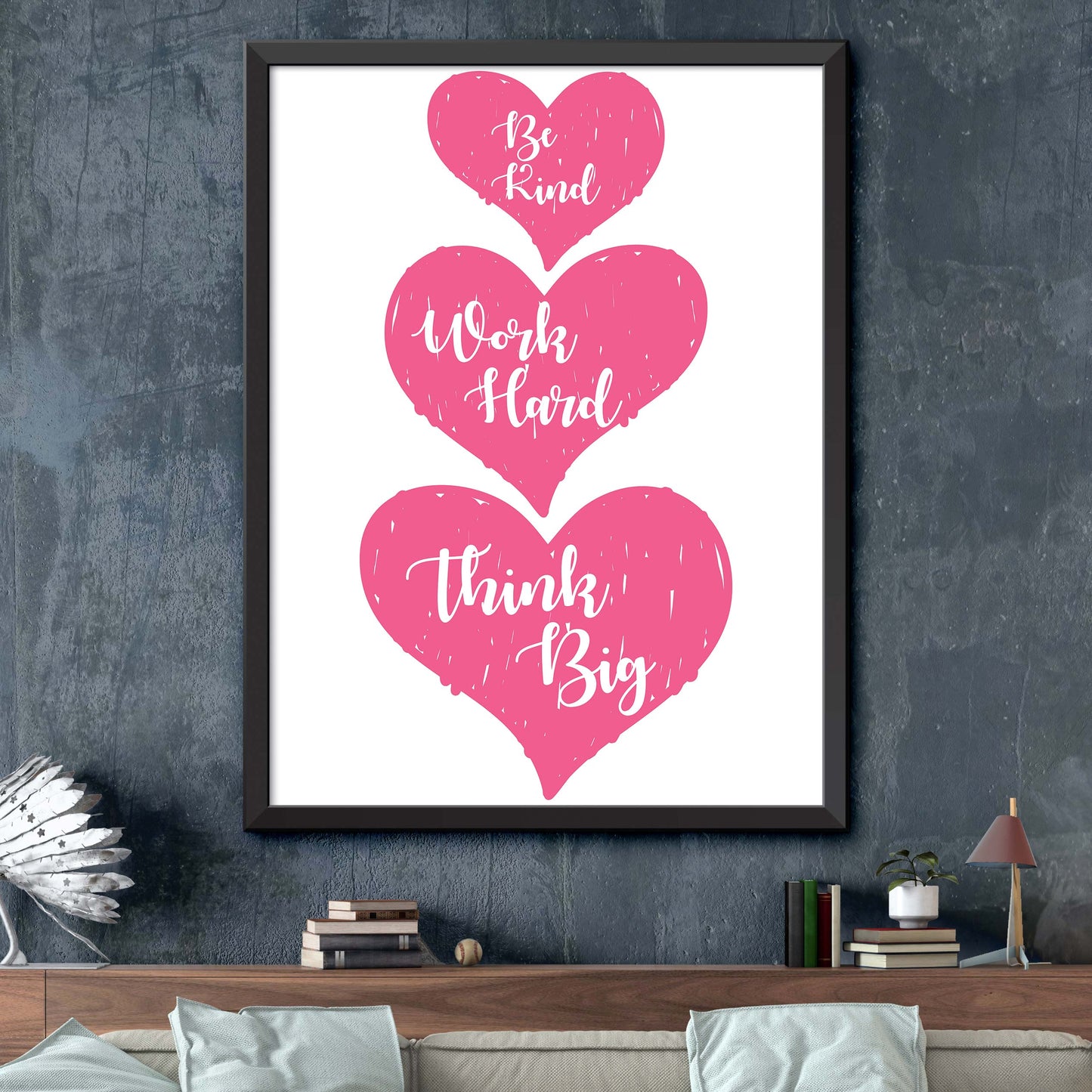 Pink Three Hearts Print