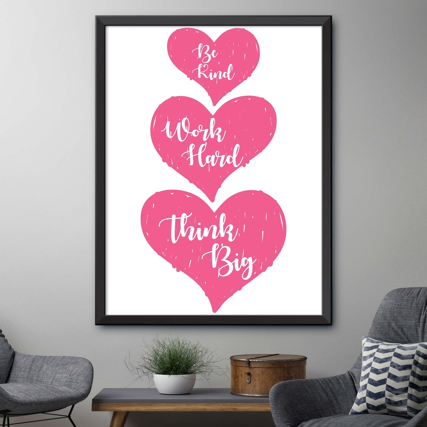 Pink Three Hearts Print