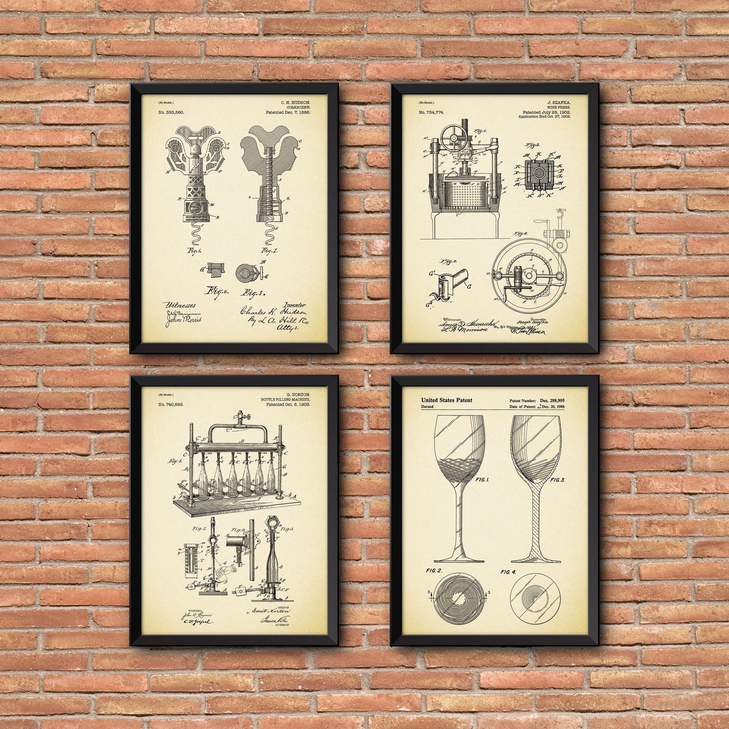 Wine Patent Prints set of 4, Wine Patent Prints, Set of Four Wine Patent Wall Art, Wine Wall Art, Patent print wall art