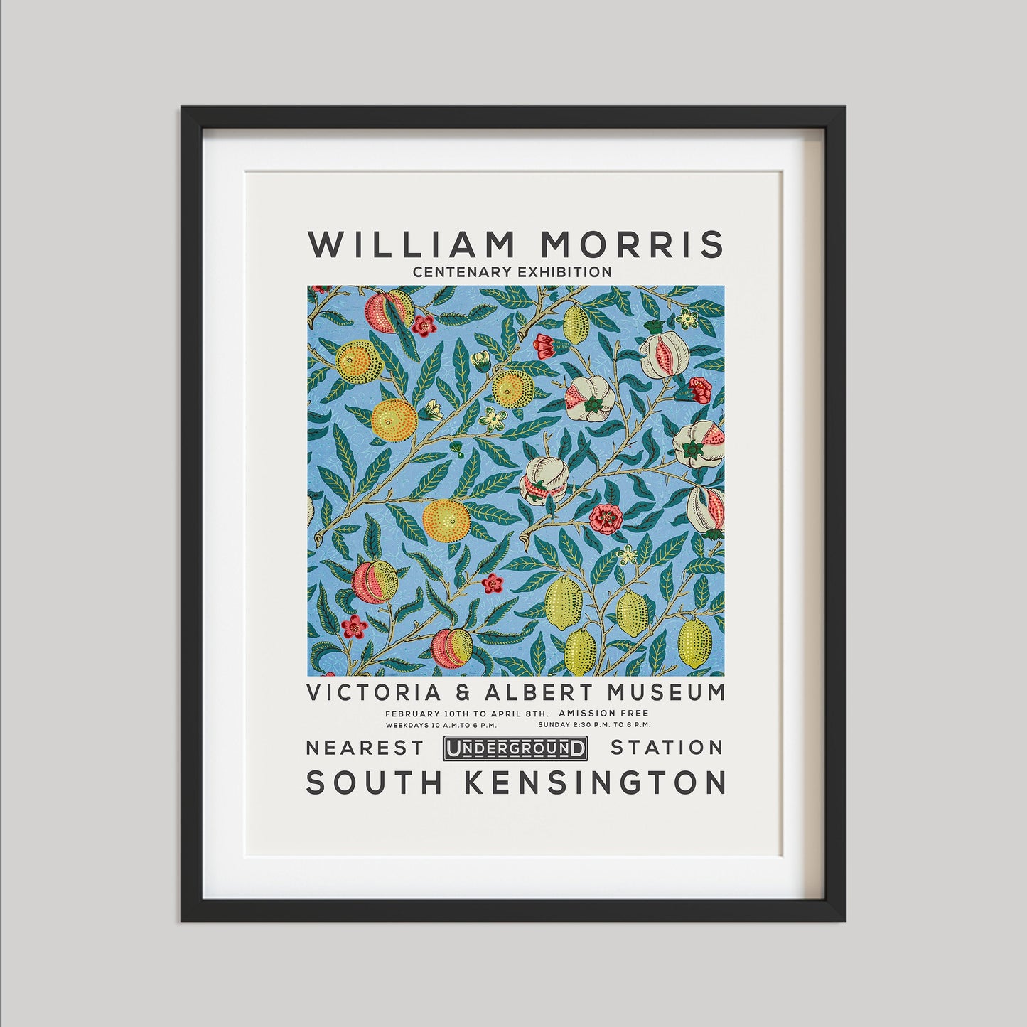 William Morris Print, Vintage Wall Decor, Exhibition Poster, Floral Wall Art, Flower Print, Home Decor, Blue Fruit