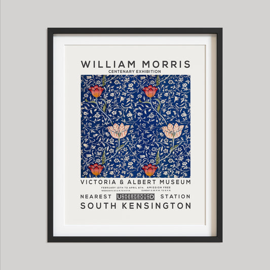 William Morris Print, Vintage Wall Decor, Exhibition Poster, Floral Wall Art, Flower Print, Home Decor, Brilliant Blue